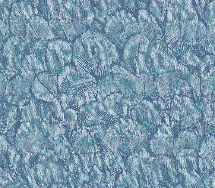 Tranquil Lagoon Blue Luxury Feather Wallpaper