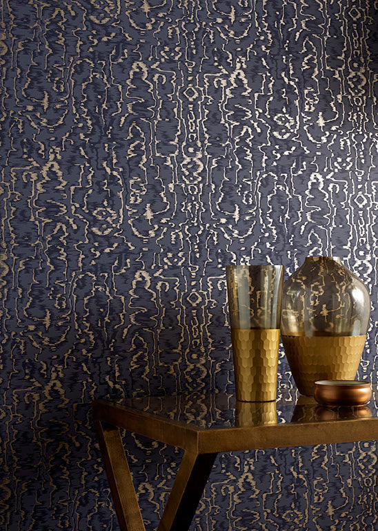 Avington Navy Blue Luxury Moire Wallpaper