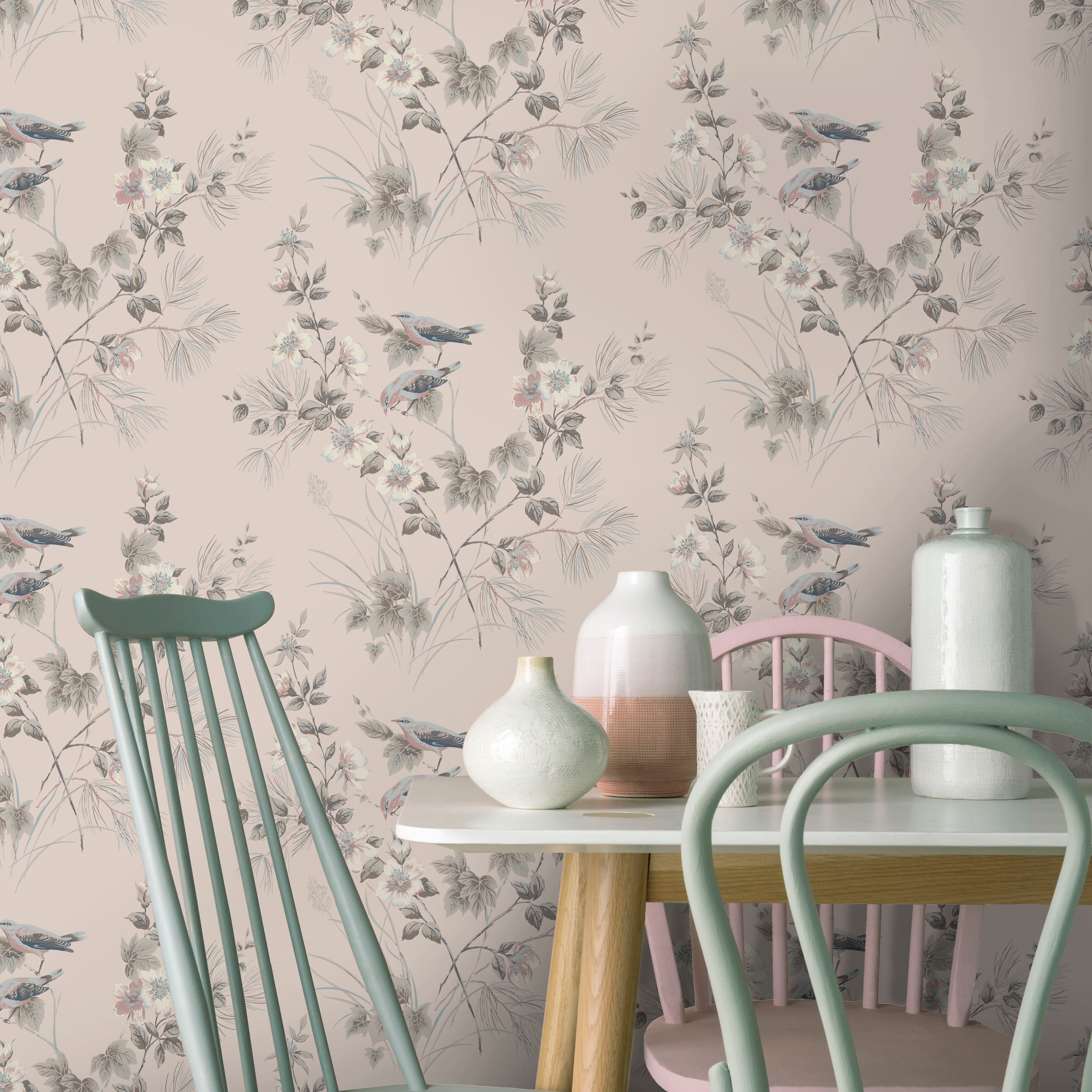 Rosemore Pink Luxury Bird Wallpaper
