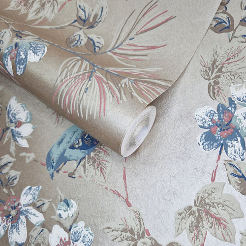 Rosemore Taupe Metallic Luxury Bird Wallpaper