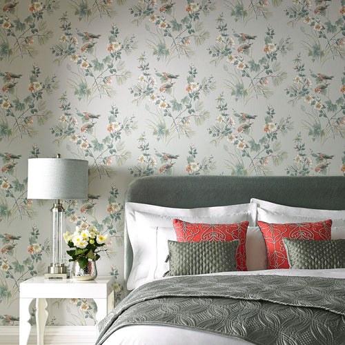 Rosemore Grey Luxury Bird Wallpaper