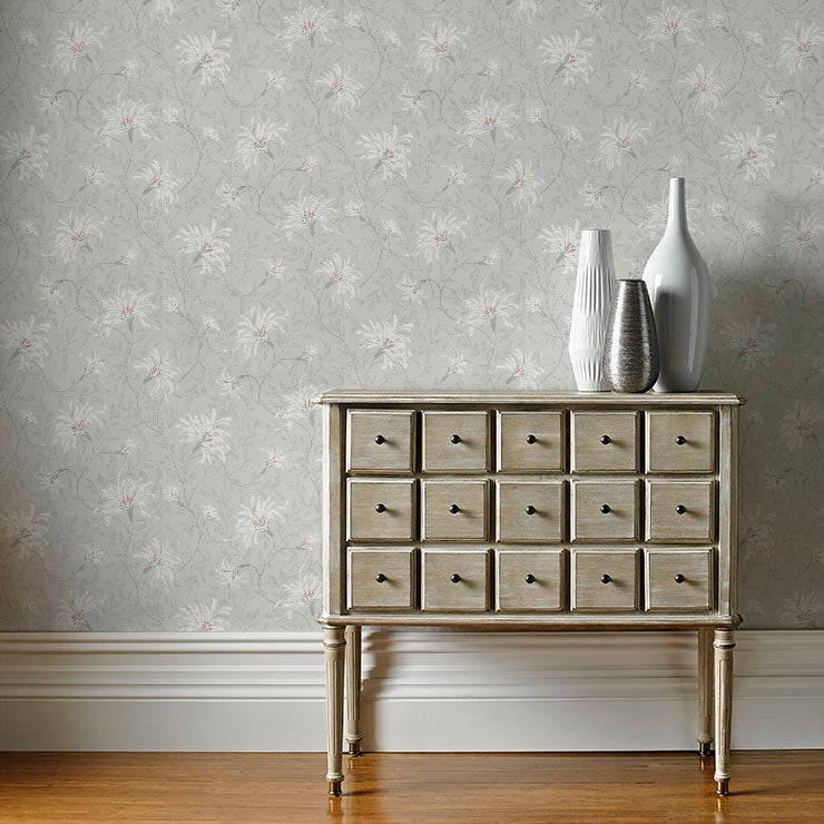 Fairhaven Grey Luxury Floral Wallpaper