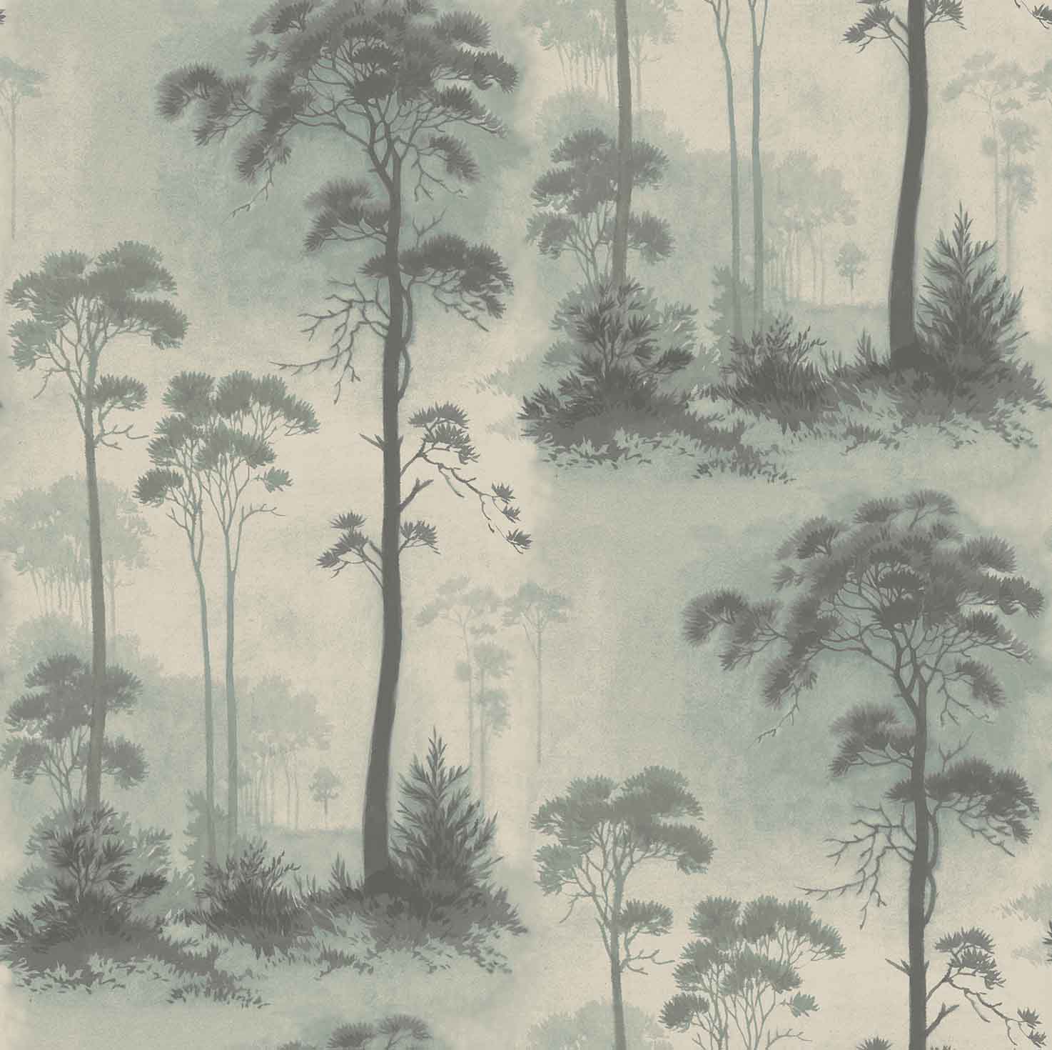Prior Park Duck Egg Blue Luxury Tree Wallpaper