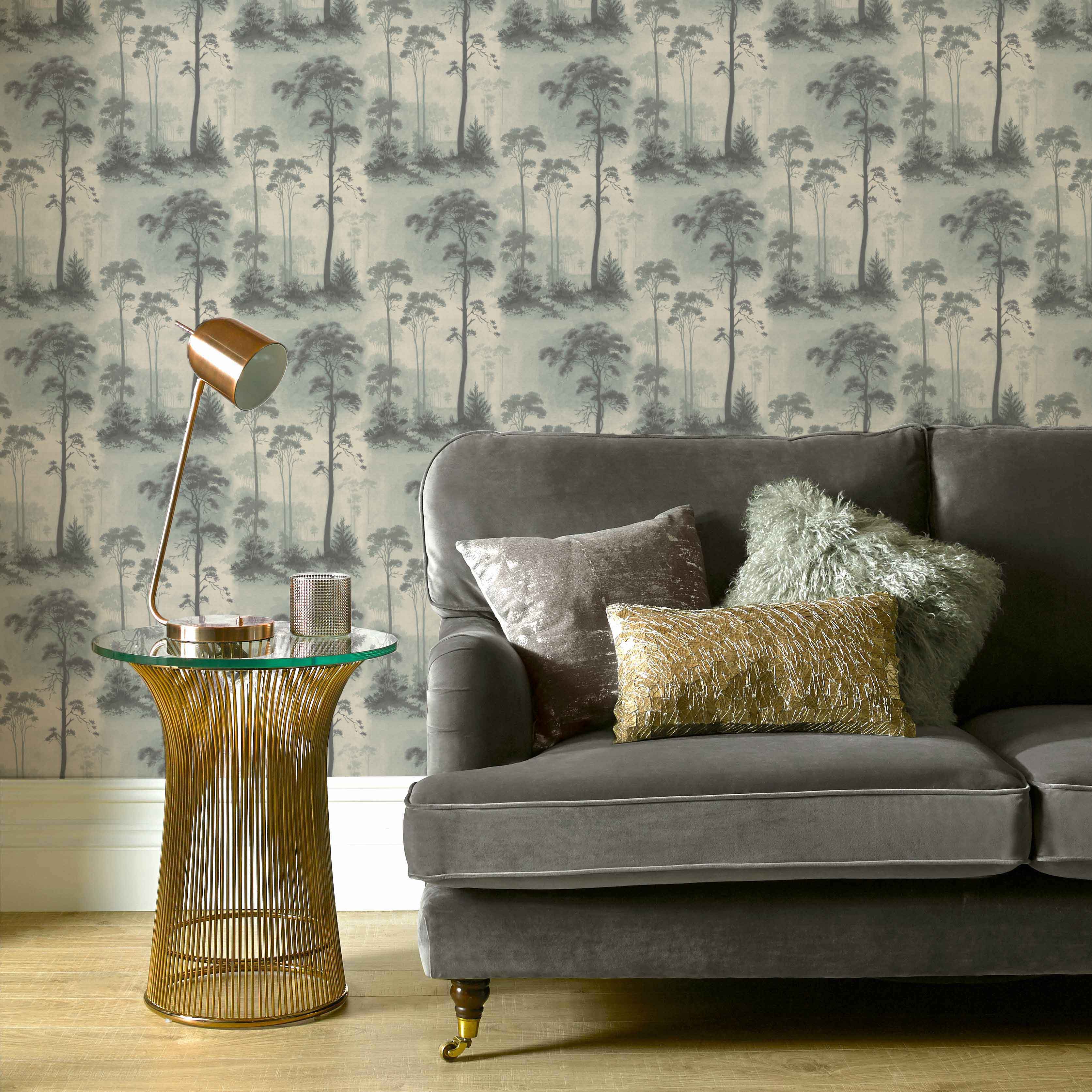 Prior Park Duck Egg Blue Luxury Tree Wallpaper