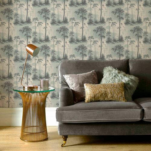 Prior Park Duck Egg Blue Luxury Tree Wallpaper
