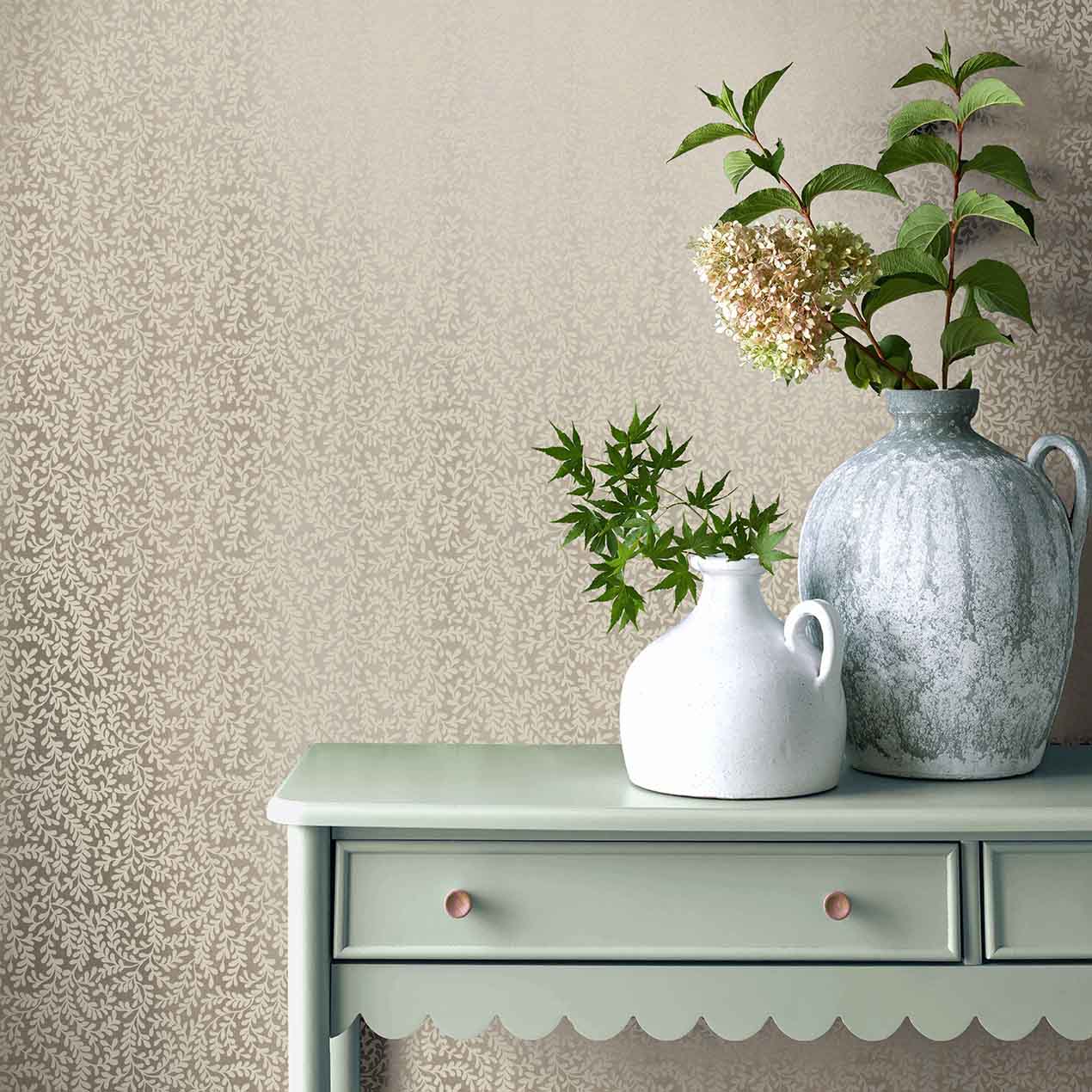 Audley Taupe Metallic Luxury Leaf Wallpaper