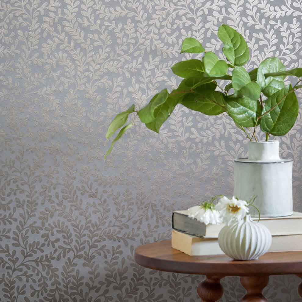 Audley Duck Egg Blue Luxury Leaf Wallpaper