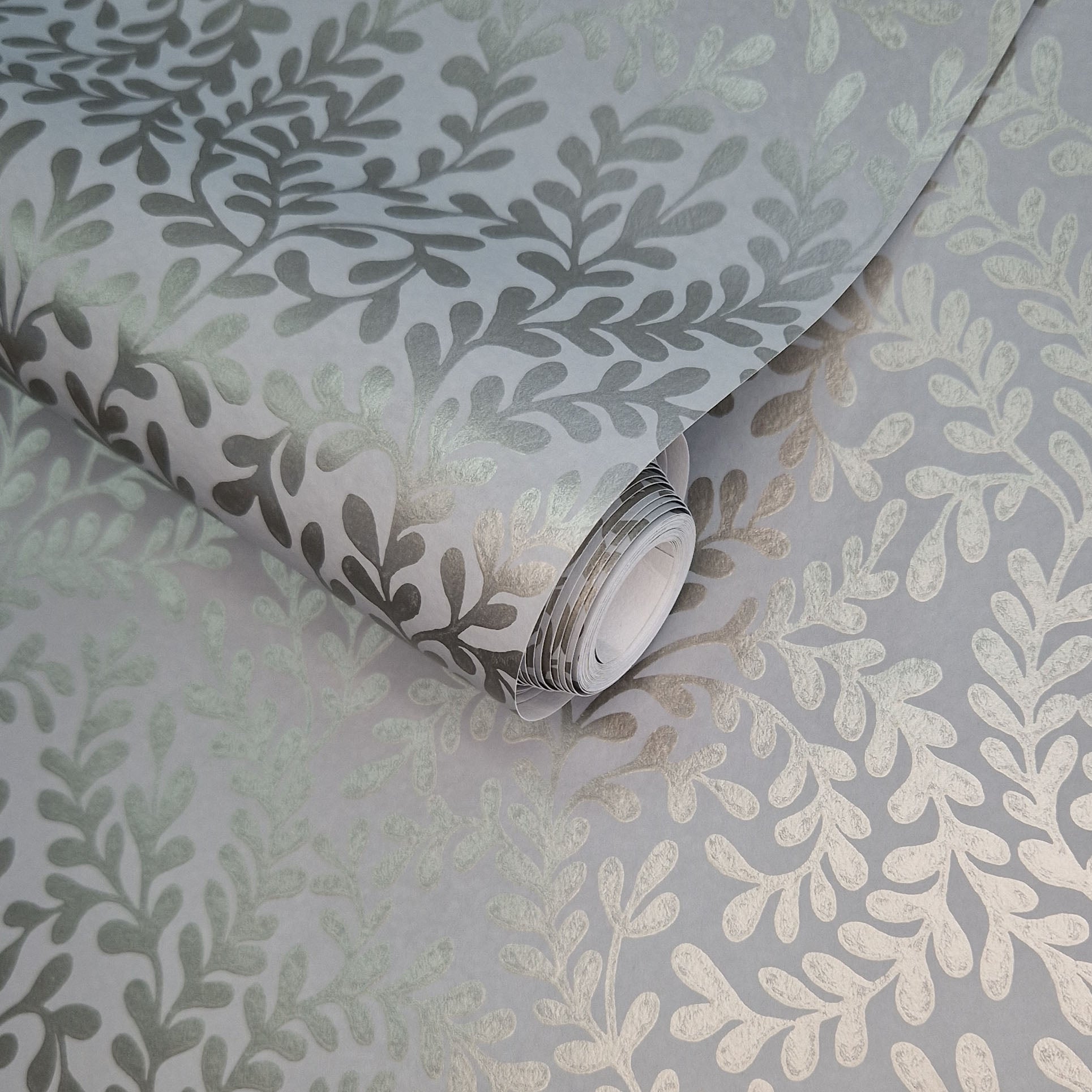 Audley Duck Egg Blue Luxury Leaf Wallpaper