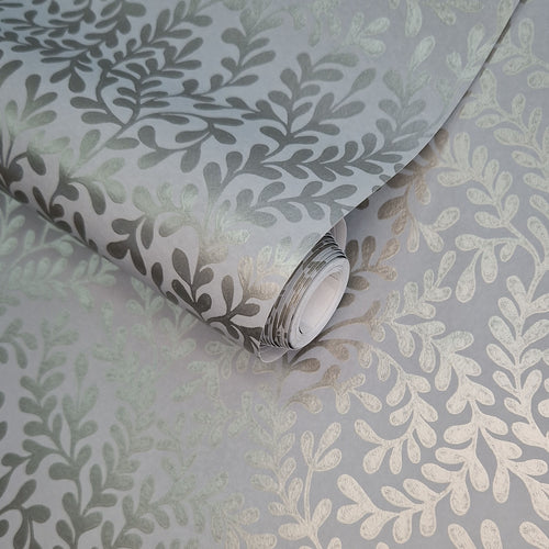 Audley Duck Egg Blue Luxury Leaf Wallpaper