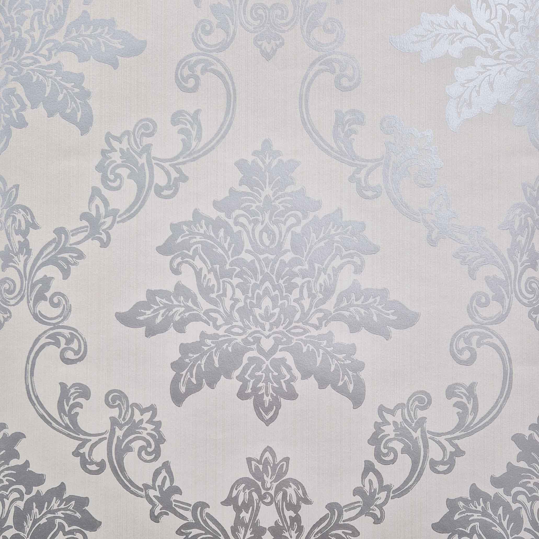 Hampton Silver Luxury Damask Wallpaper