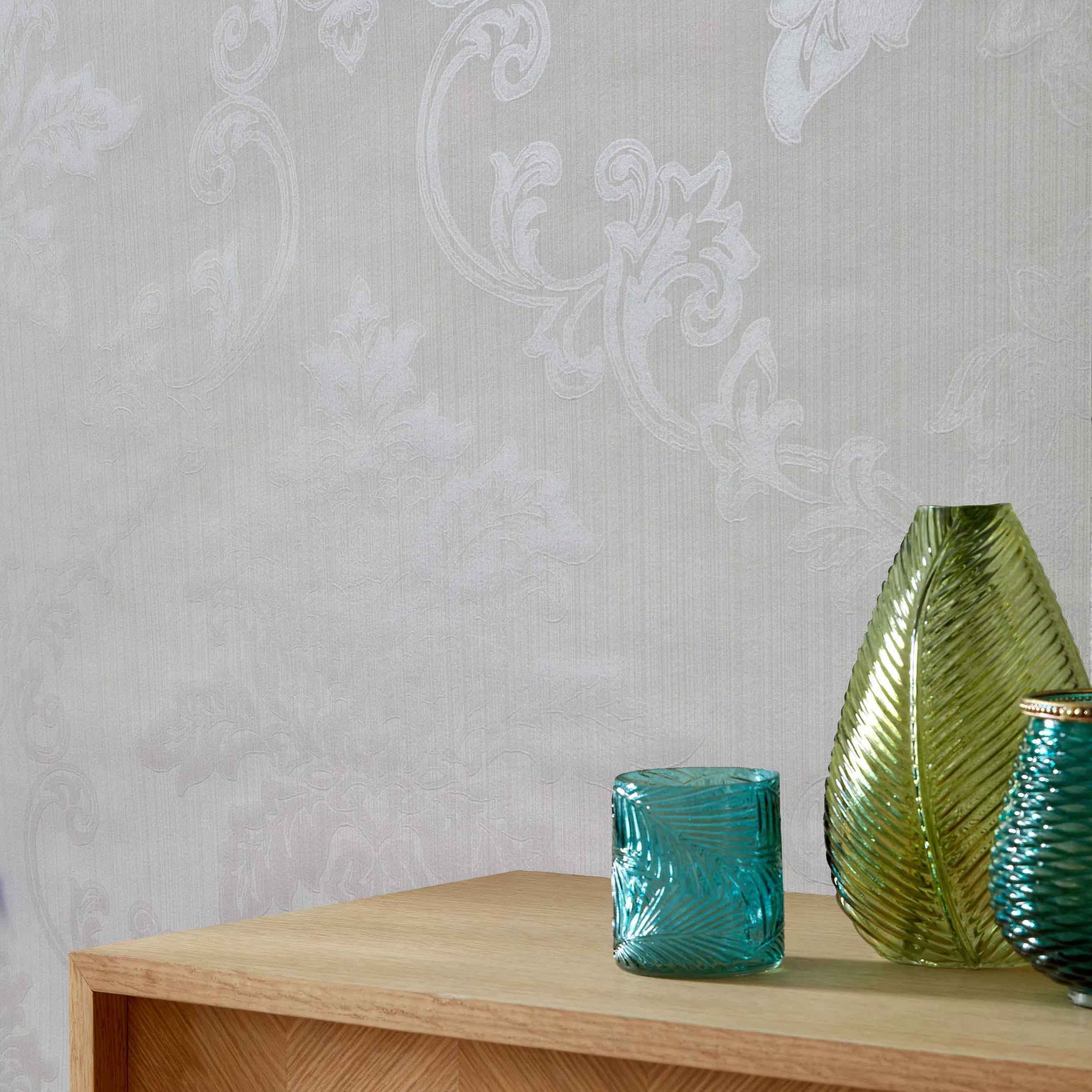 Hampton Natural Luxury Damask Wallpaper