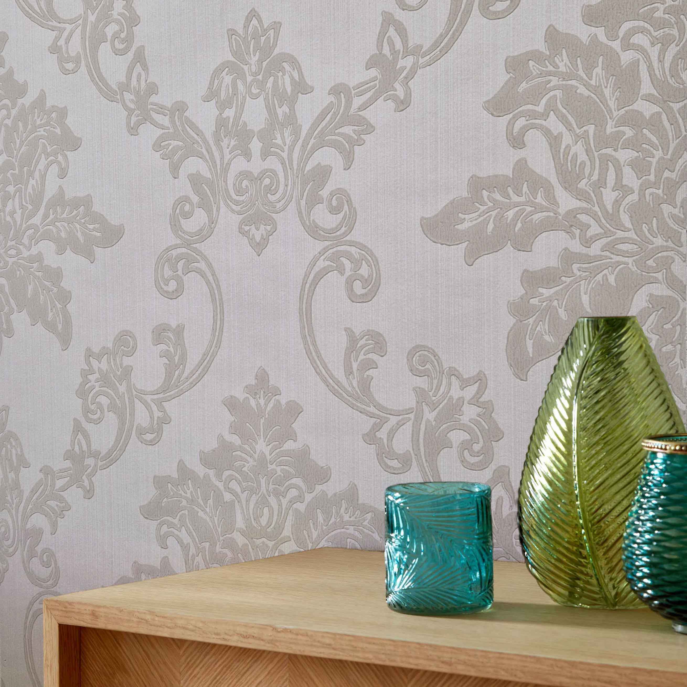 Hampton Ivory Cream Luxury Damask Wallpaper