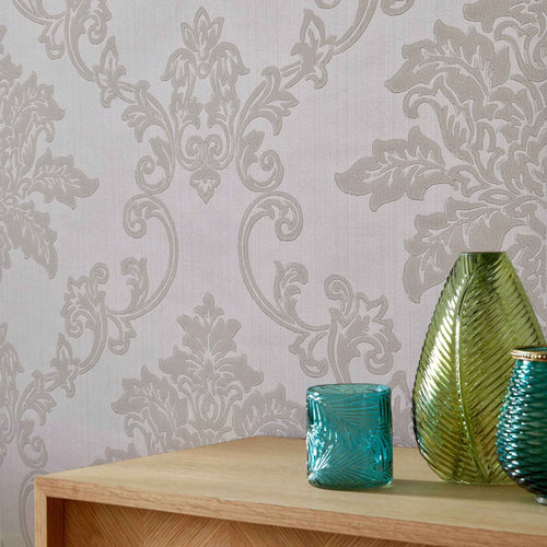 Hampton Ivory Cream Luxury Damask Wallpaper