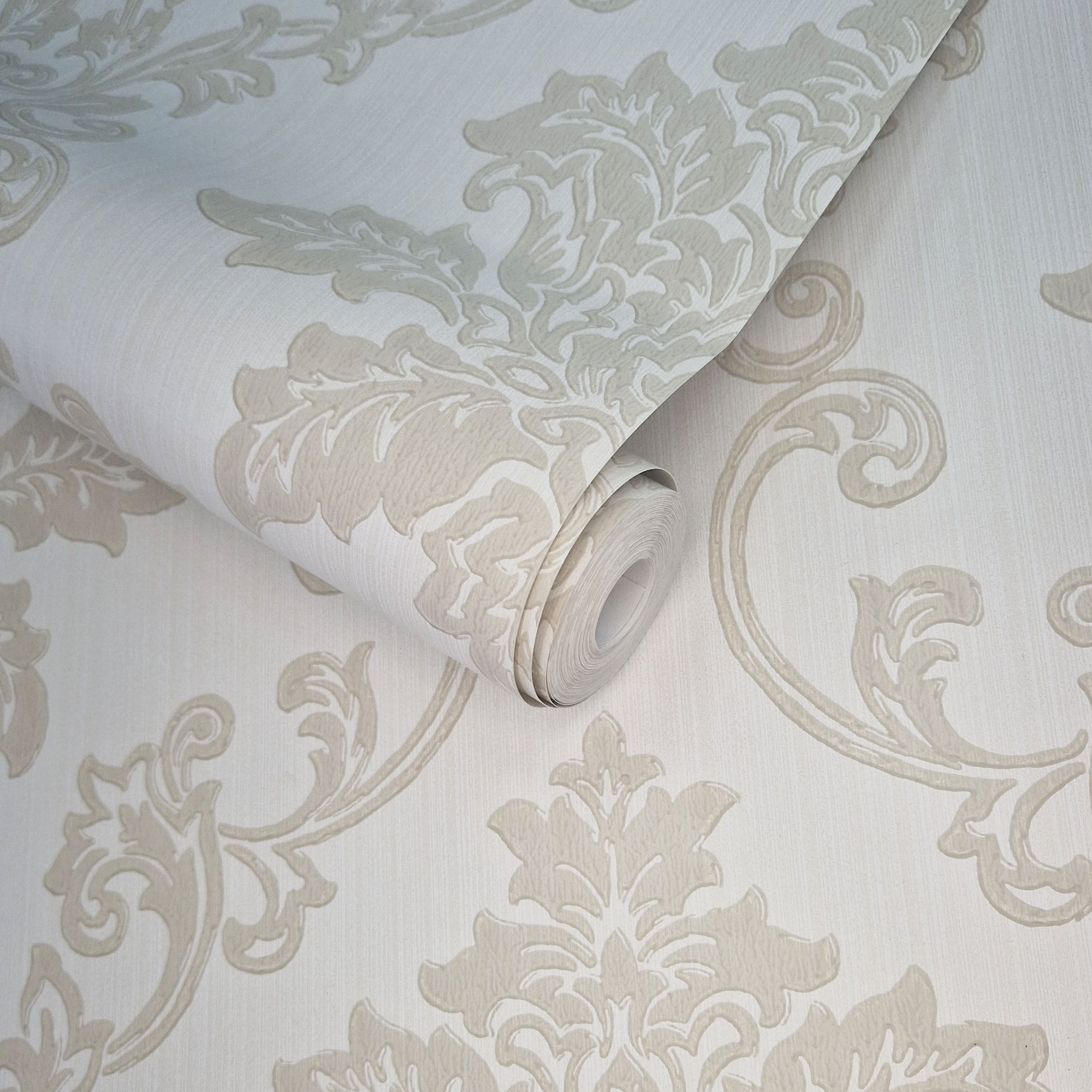 Hampton Ivory Cream Luxury Damask Wallpaper