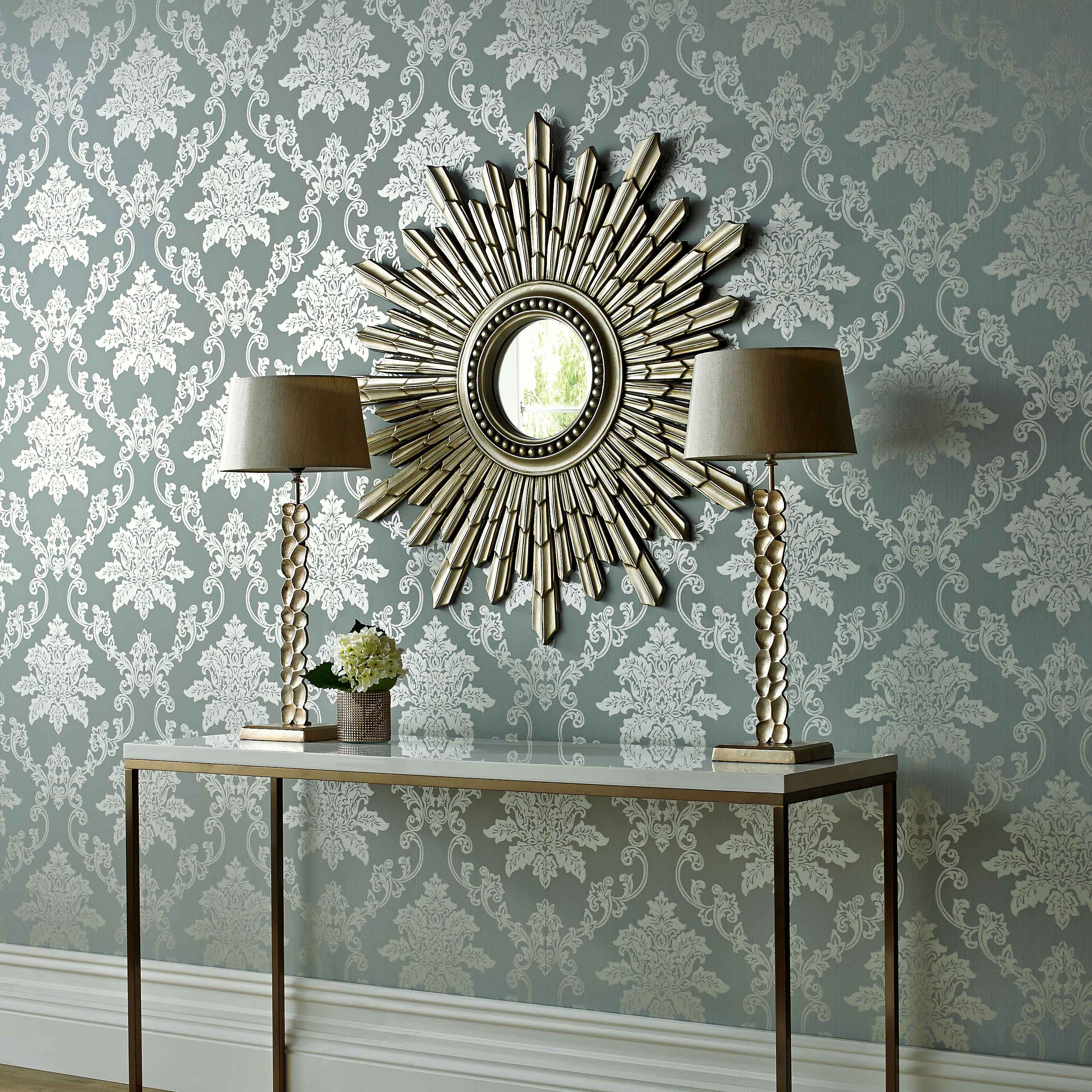 Hampton Duck Egg Blue Luxury Damask Wallpaper