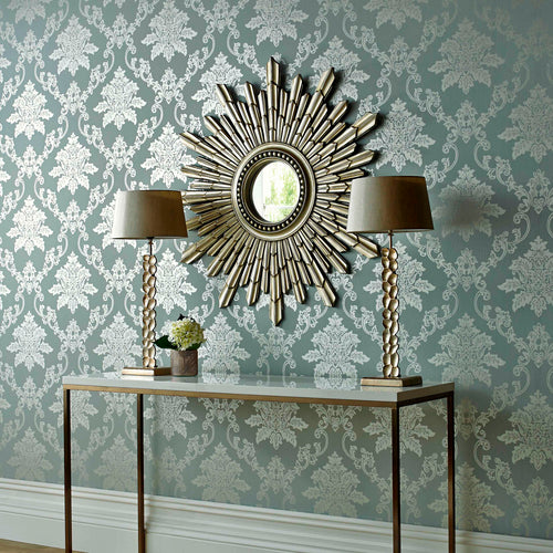 Hampton Duck Egg Blue Luxury Damask Wallpaper