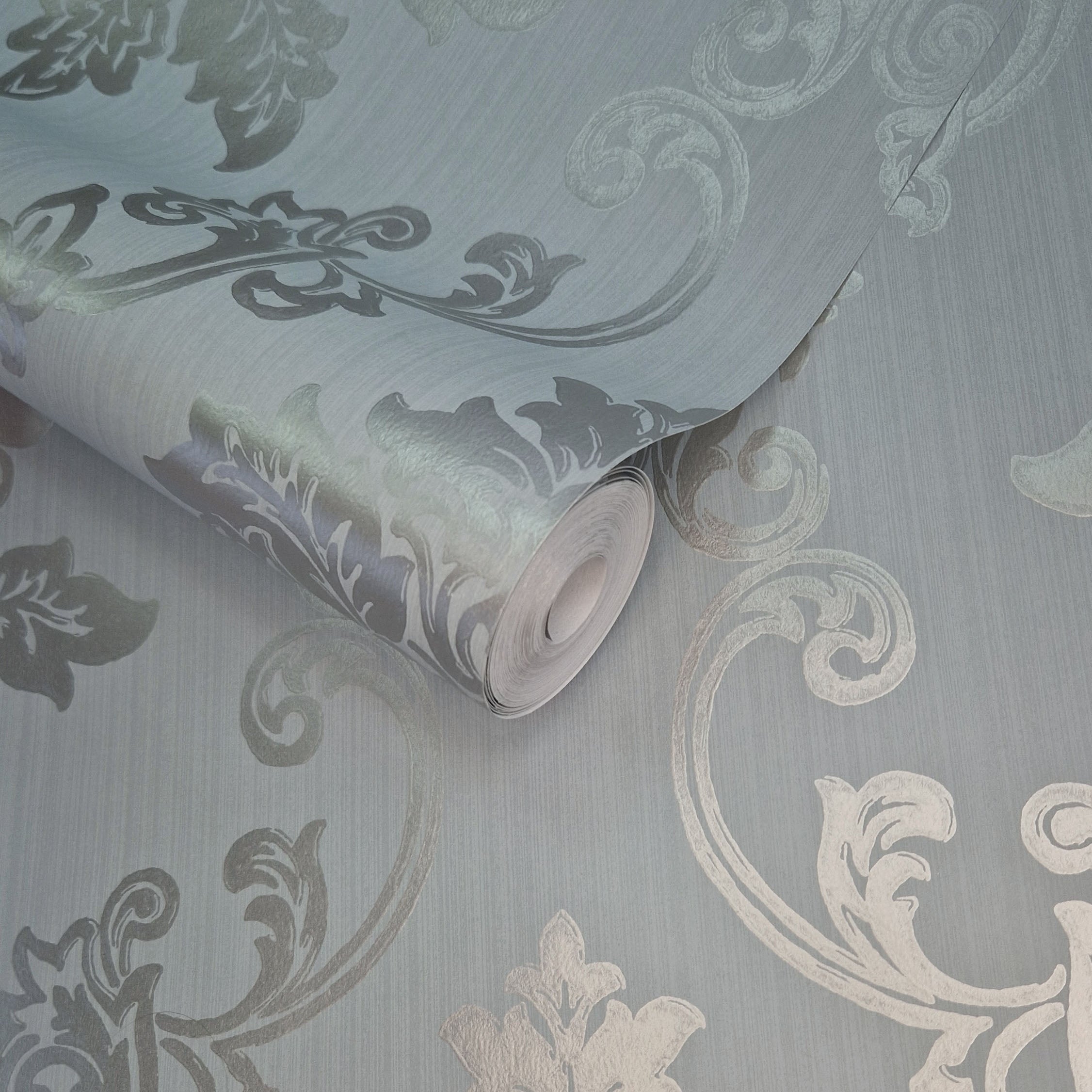 Hampton Duck Egg Blue Luxury Damask Wallpaper
