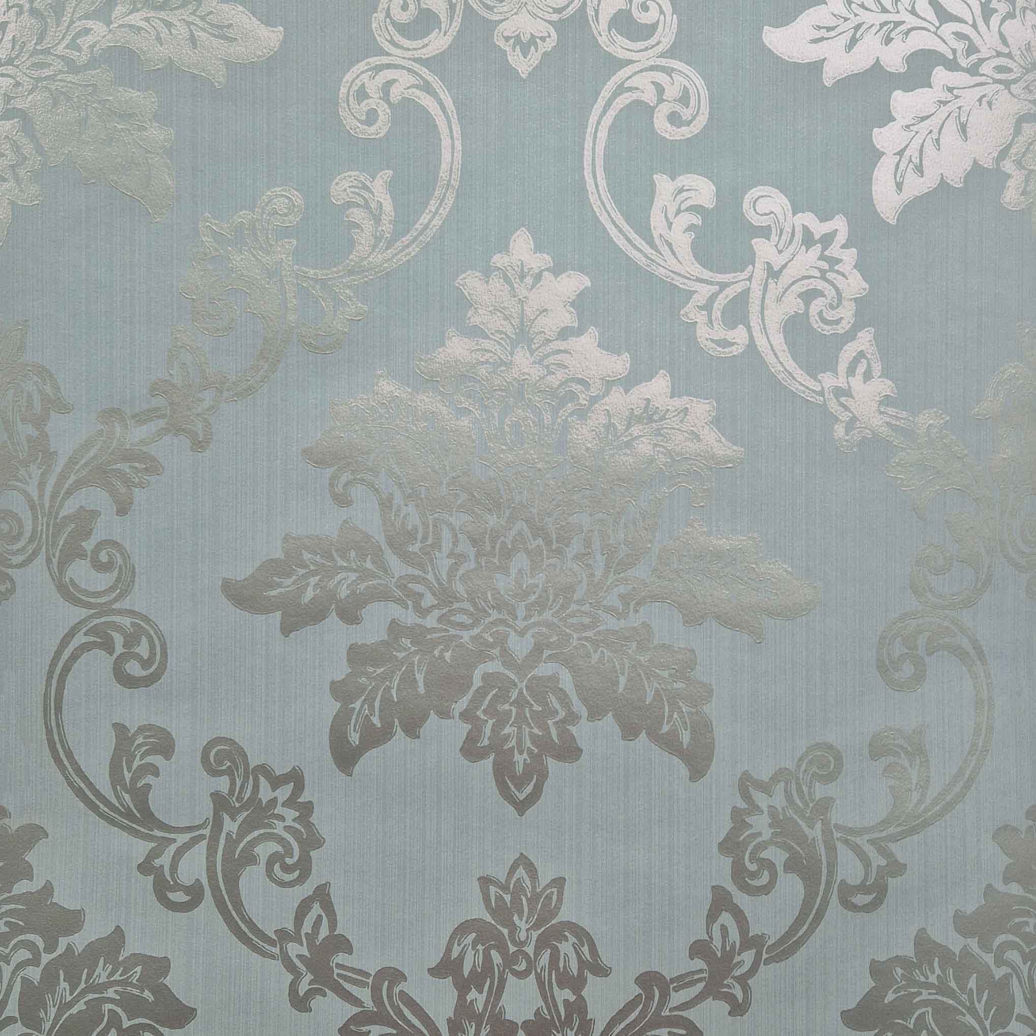 Hampton Duck Egg Blue Luxury Damask Wallpaper