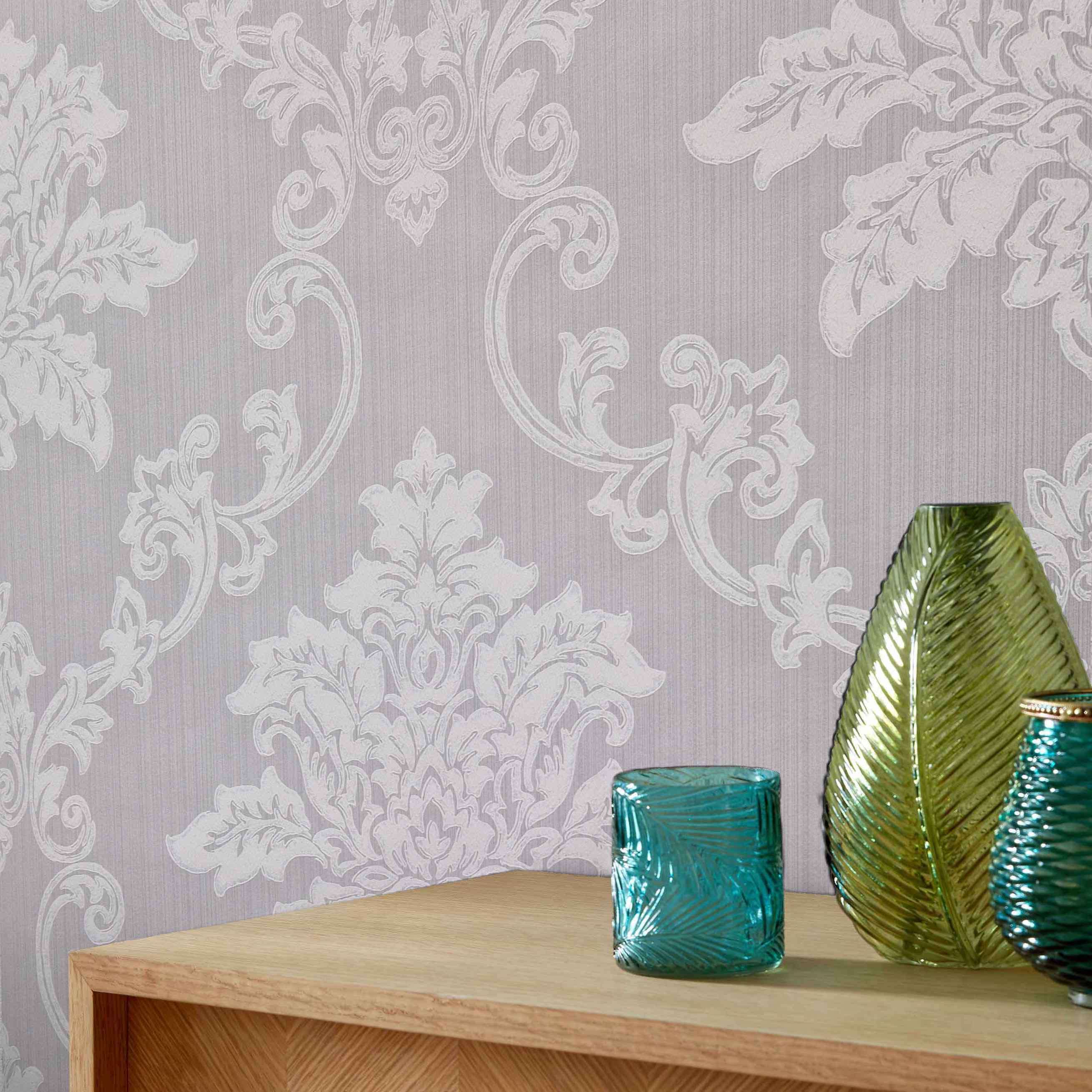 Hampton Grey Luxury Damask Wallpaper