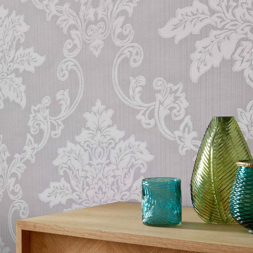 Hampton Grey Luxury Damask Wallpaper