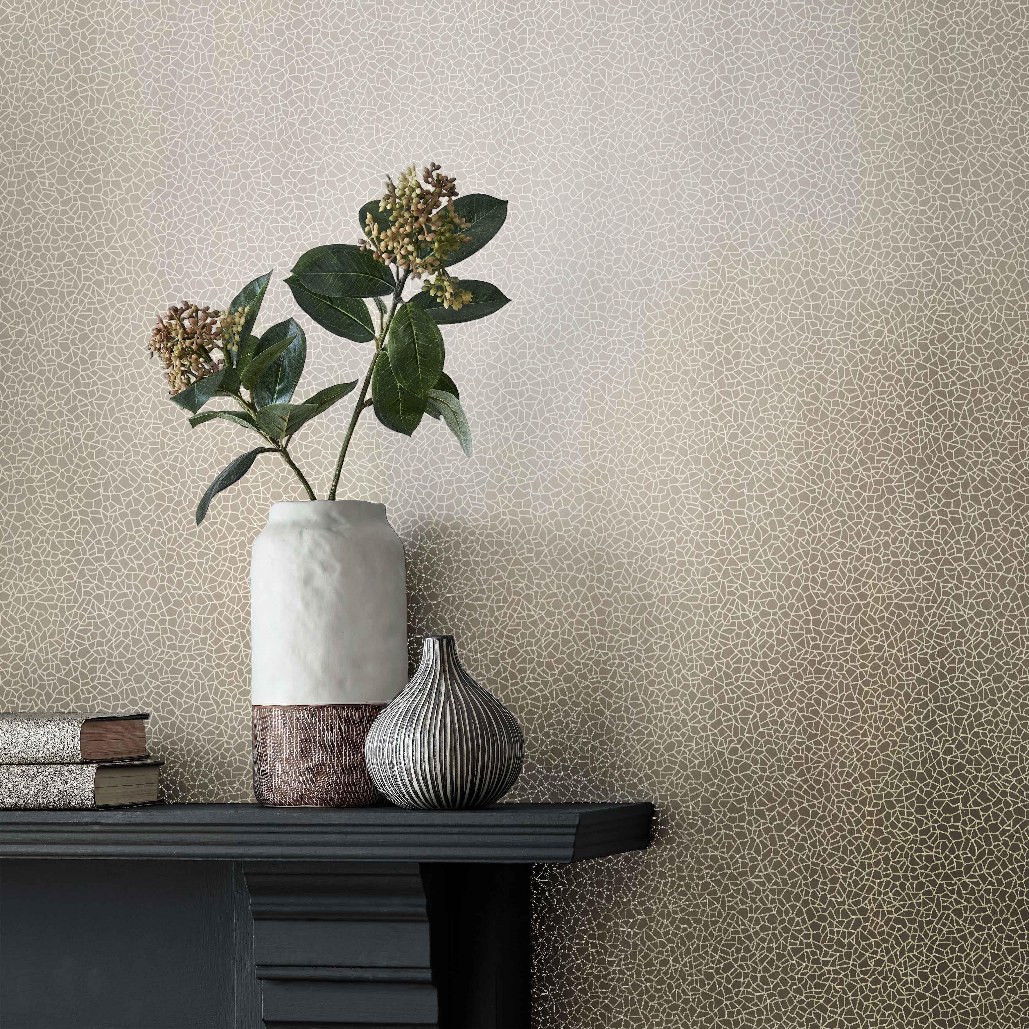 Kew Taupe Metallic Luxury Geometric Wallpaper