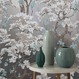 Harewood Foil Silver Luxury Chinoiserie Wallpaper