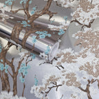 Harewood Foil Silver Luxury Chinoiserie Wallpaper