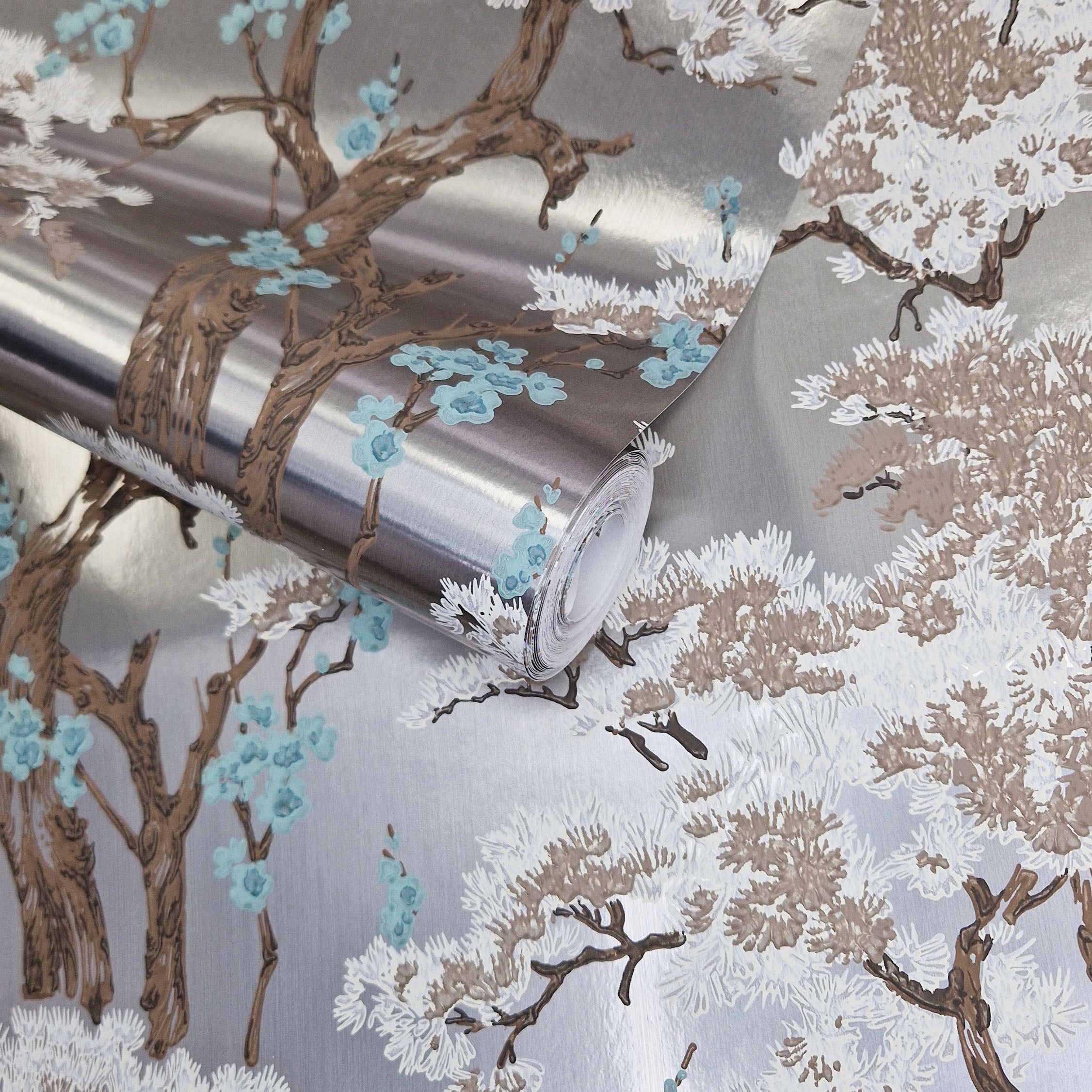 Harewood Foil Silver Luxury Chinoiserie Wallpaper