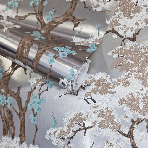 Harewood Foil Silver Luxury Chinoiserie Wallpaper