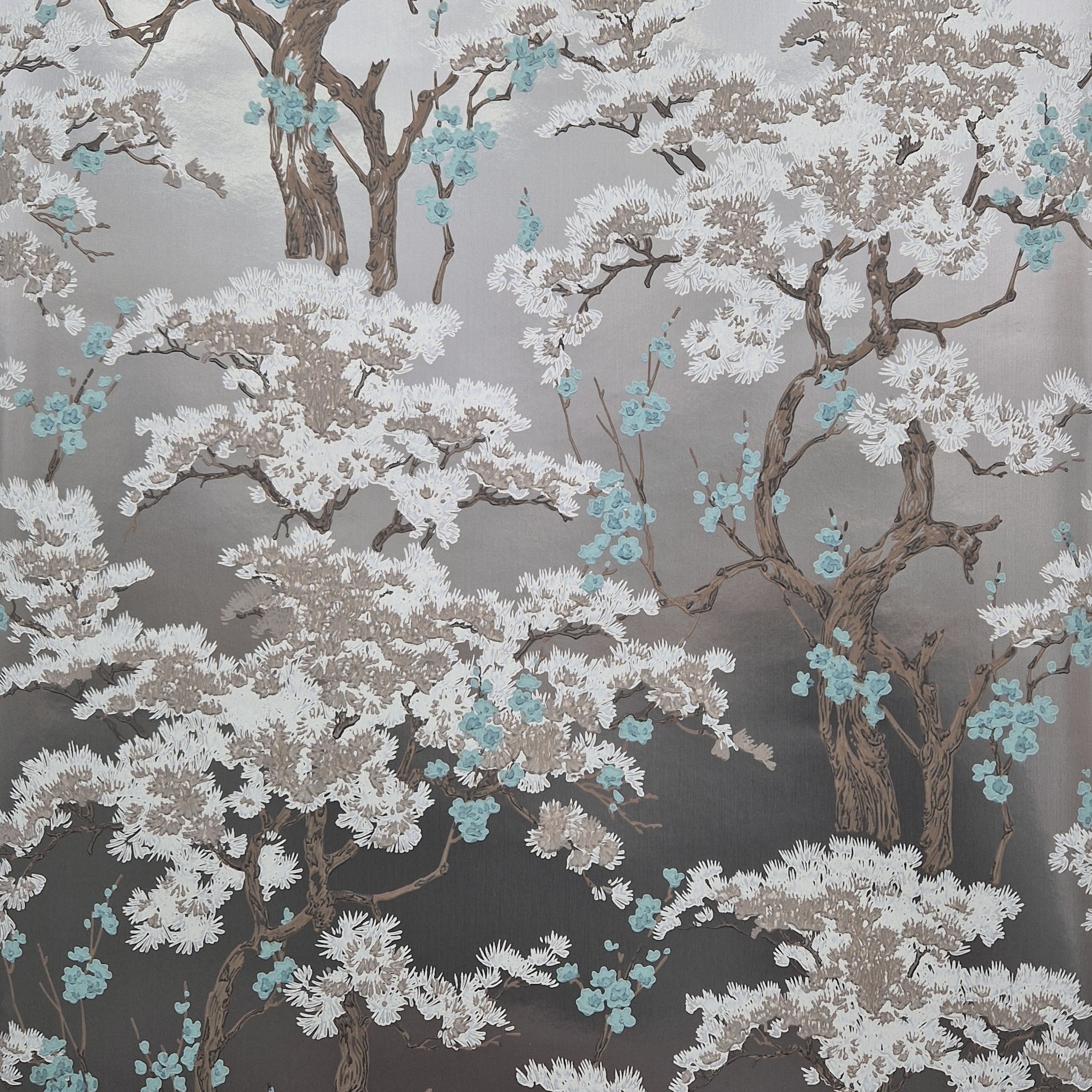 Harewood Foil Silver Luxury Chinoiserie Wallpaper
