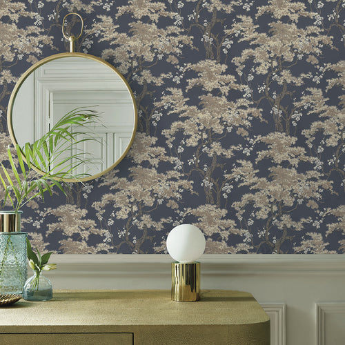 Harewood Navy Blue Luxury Chinoiserie Wallpaper