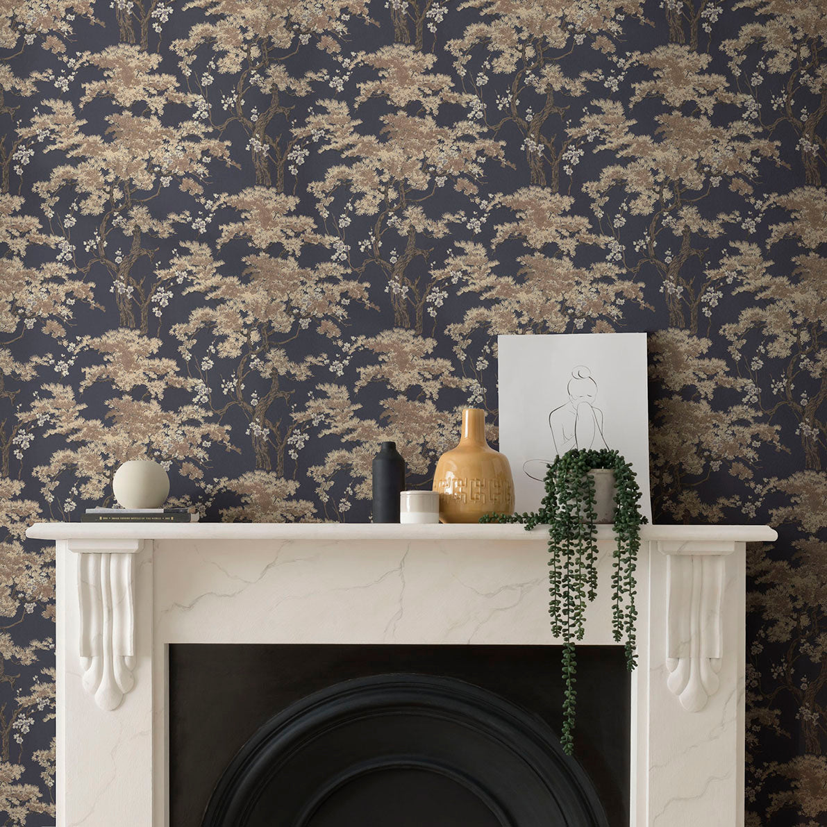 Harewood Navy Blue Luxury Chinoiserie Wallpaper