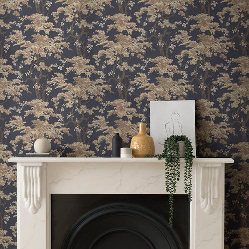 Harewood Navy Blue Luxury Chinoiserie Wallpaper