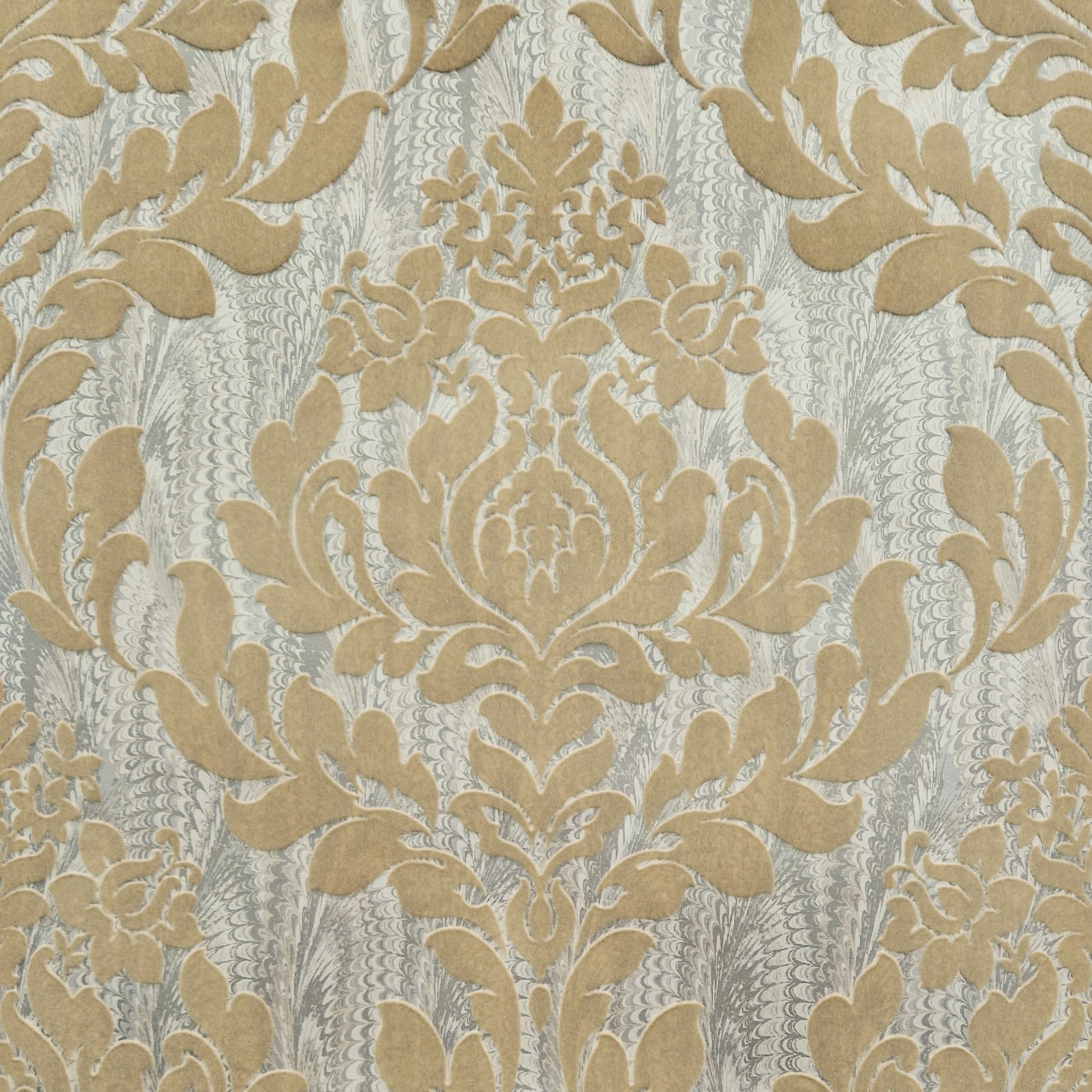 Faversham Natural Gold Luxury Flock Wallpaper