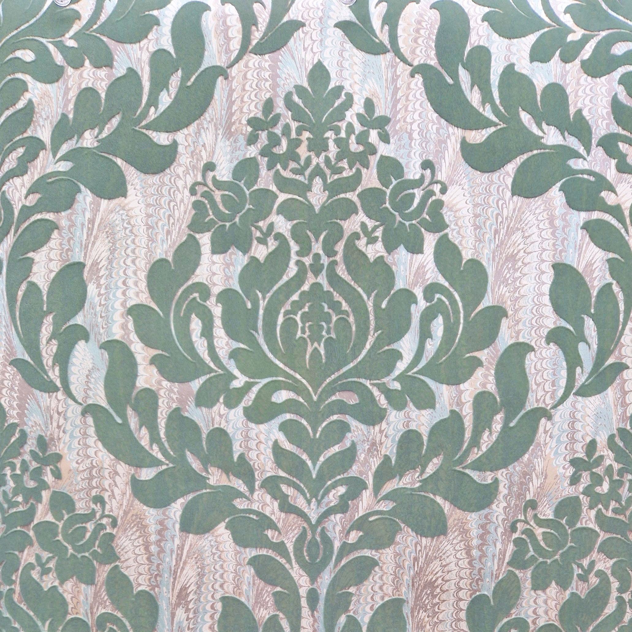 Faversham Seafoam Green Luxury Flock Wallpaper