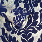Faversham Navy Blue Luxury Flock Wallpaper