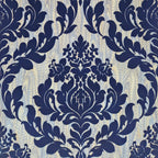 Faversham Navy Blue Luxury Flock Wallpaper