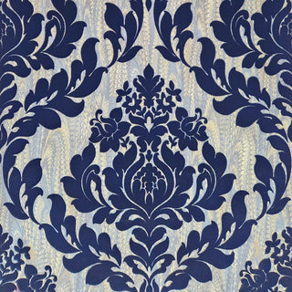 Faversham Navy Blue Luxury Flock Wallpaper