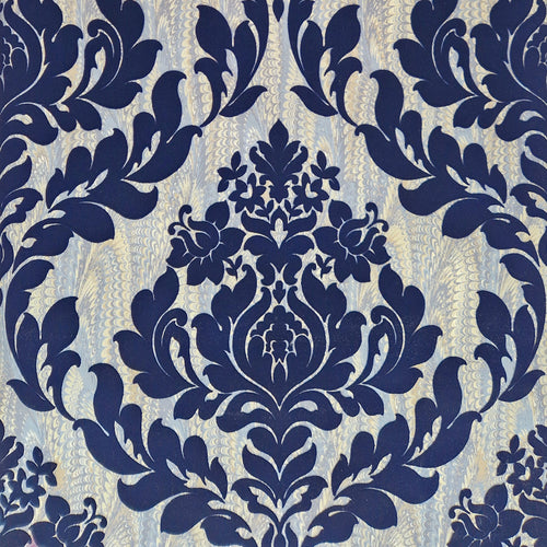 Faversham Navy Blue Luxury Flock Wallpaper