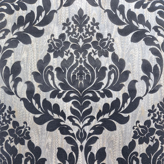 Faversham Charcoal Black Luxury Flock Wallpaper