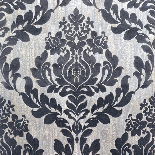 Faversham Charcoal Black Luxury Flock Wallpaper