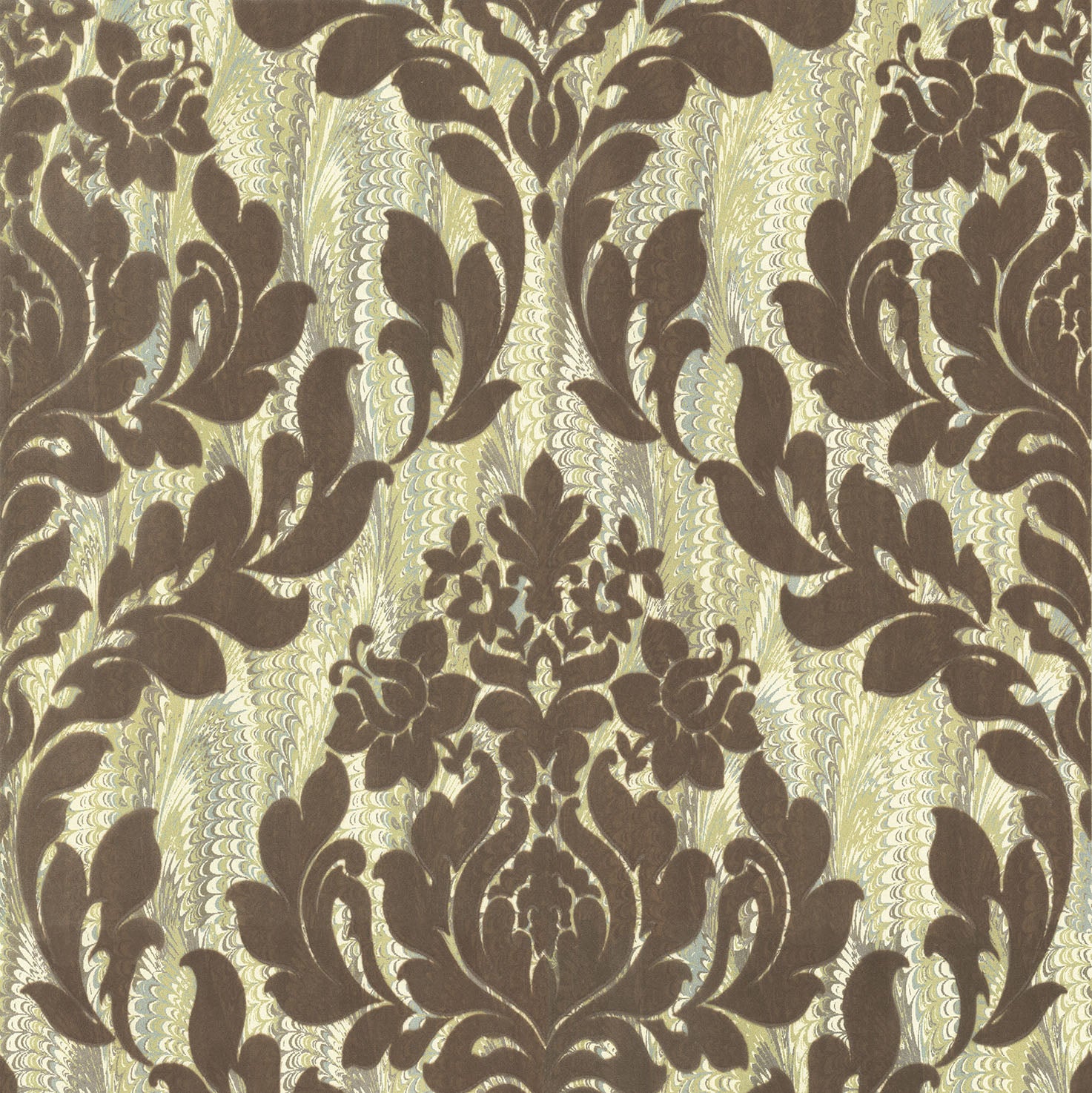Faversham Moss Green Luxury Flock Wallpaper