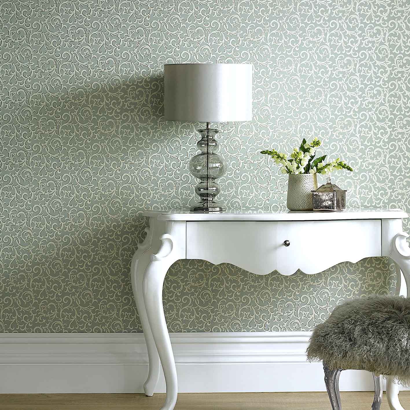 Brodsworth Seafoam Green Luxury Patterned Wallpaper