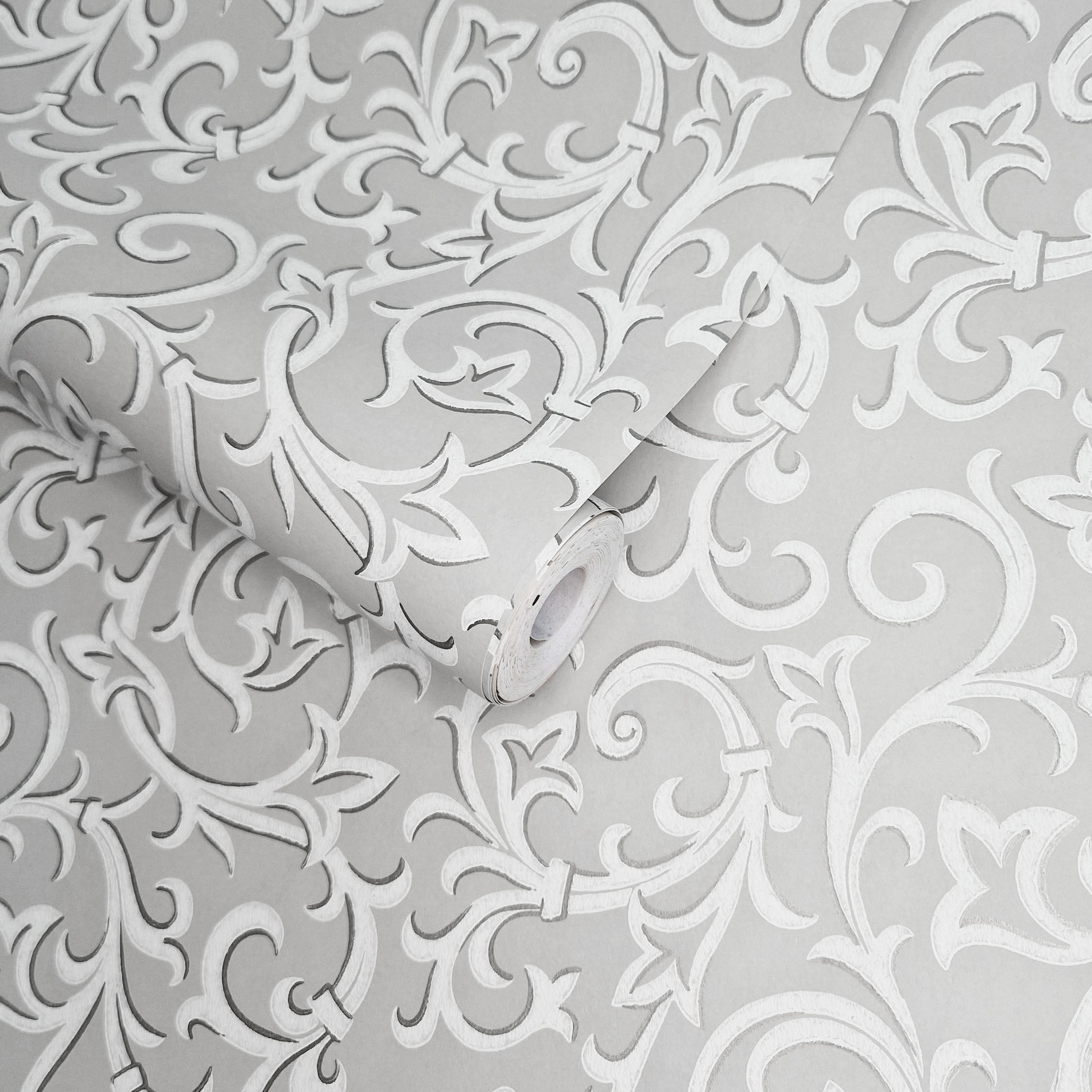 Brodsworth Grey Luxury Patterned Wallpaper