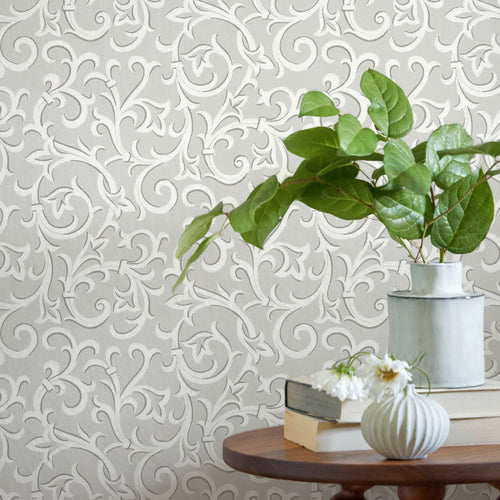 Brodsworth Grey Luxury Patterned Wallpaper