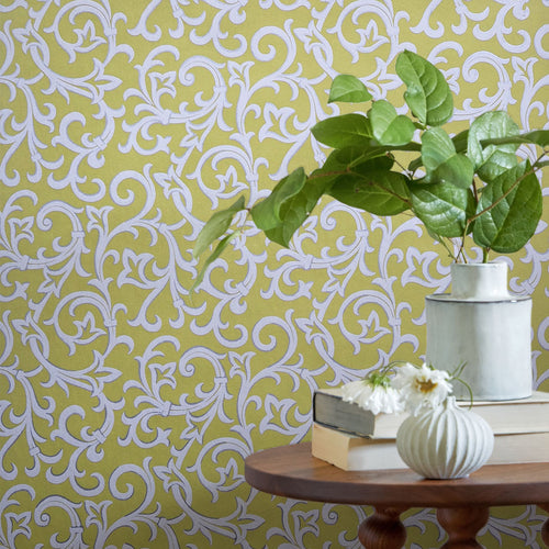 Brodsworth Lime Green Luxury Patterned Wallpaper