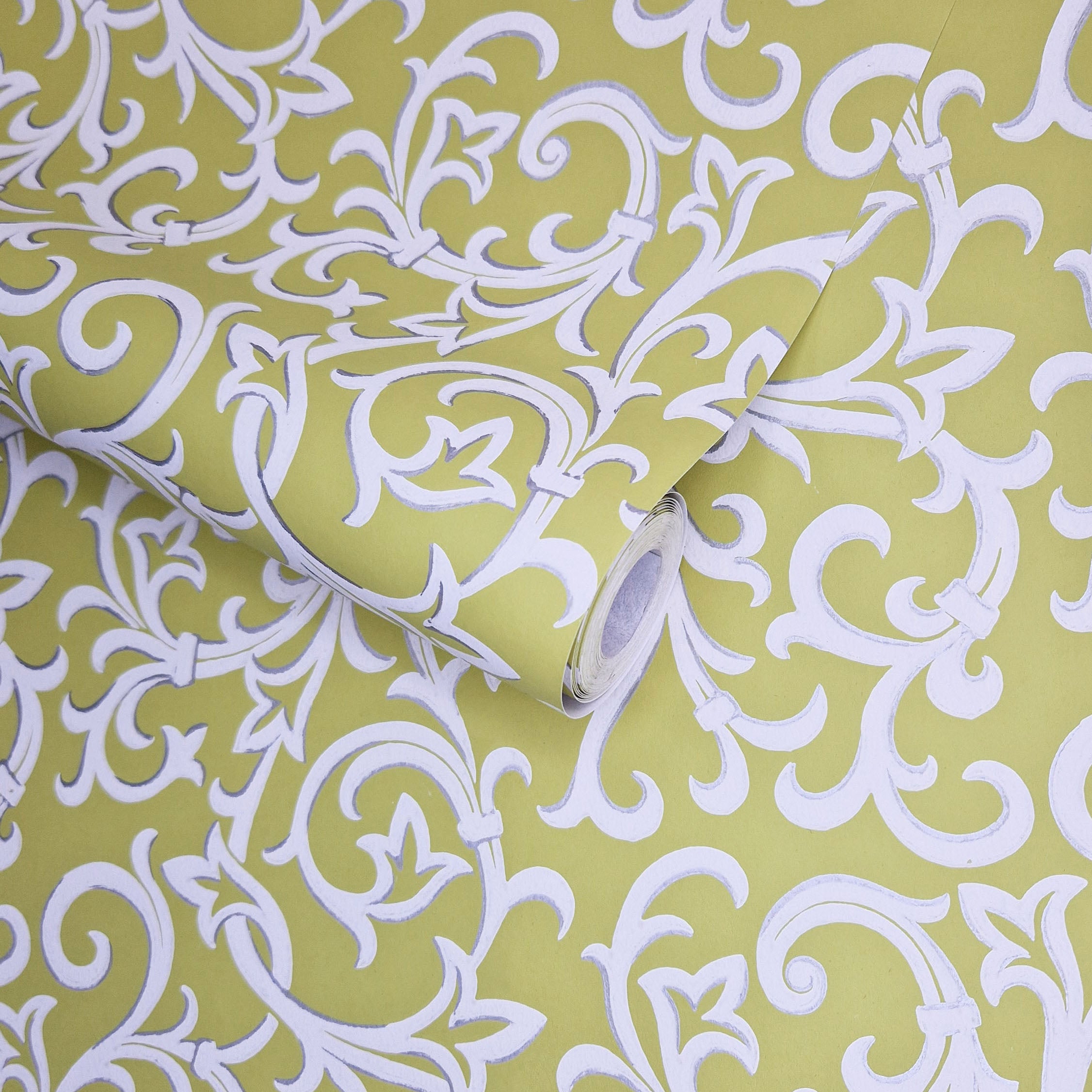 Brodsworth Lime Green Luxury Patterned Wallpaper