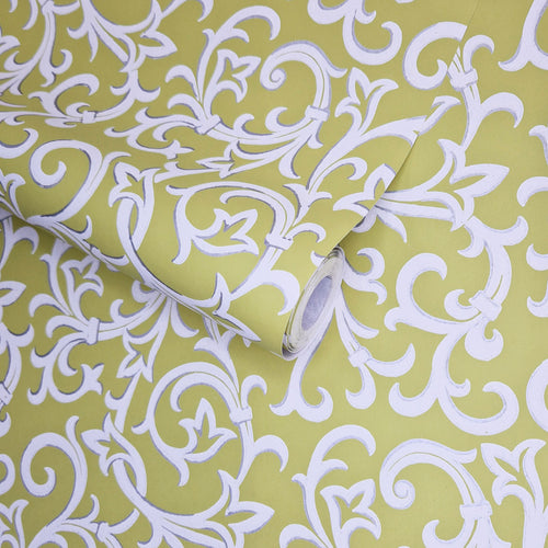 Brodsworth Lime Green Luxury Patterned Wallpaper