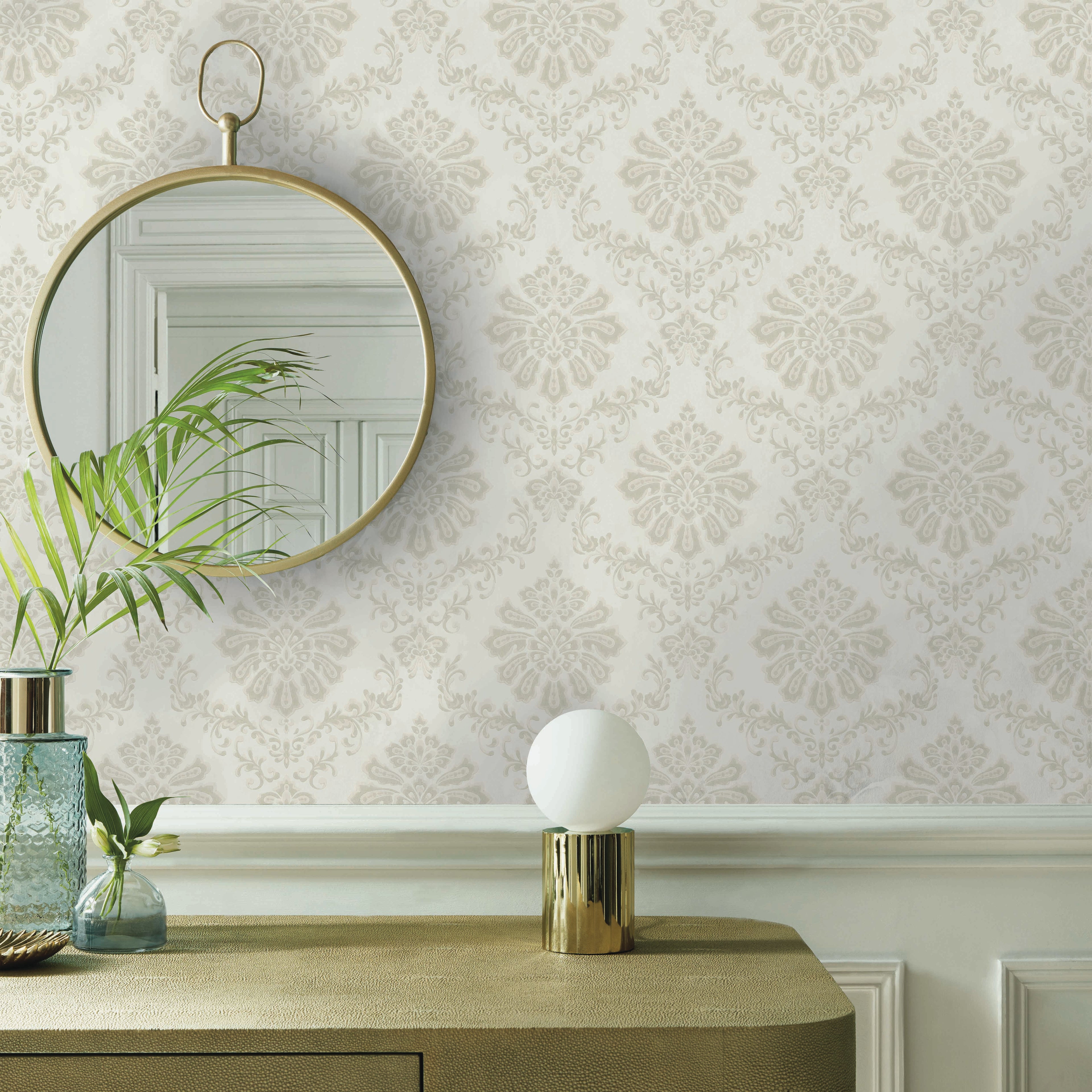 Broughton Natural Luxury Damask Wallpaper