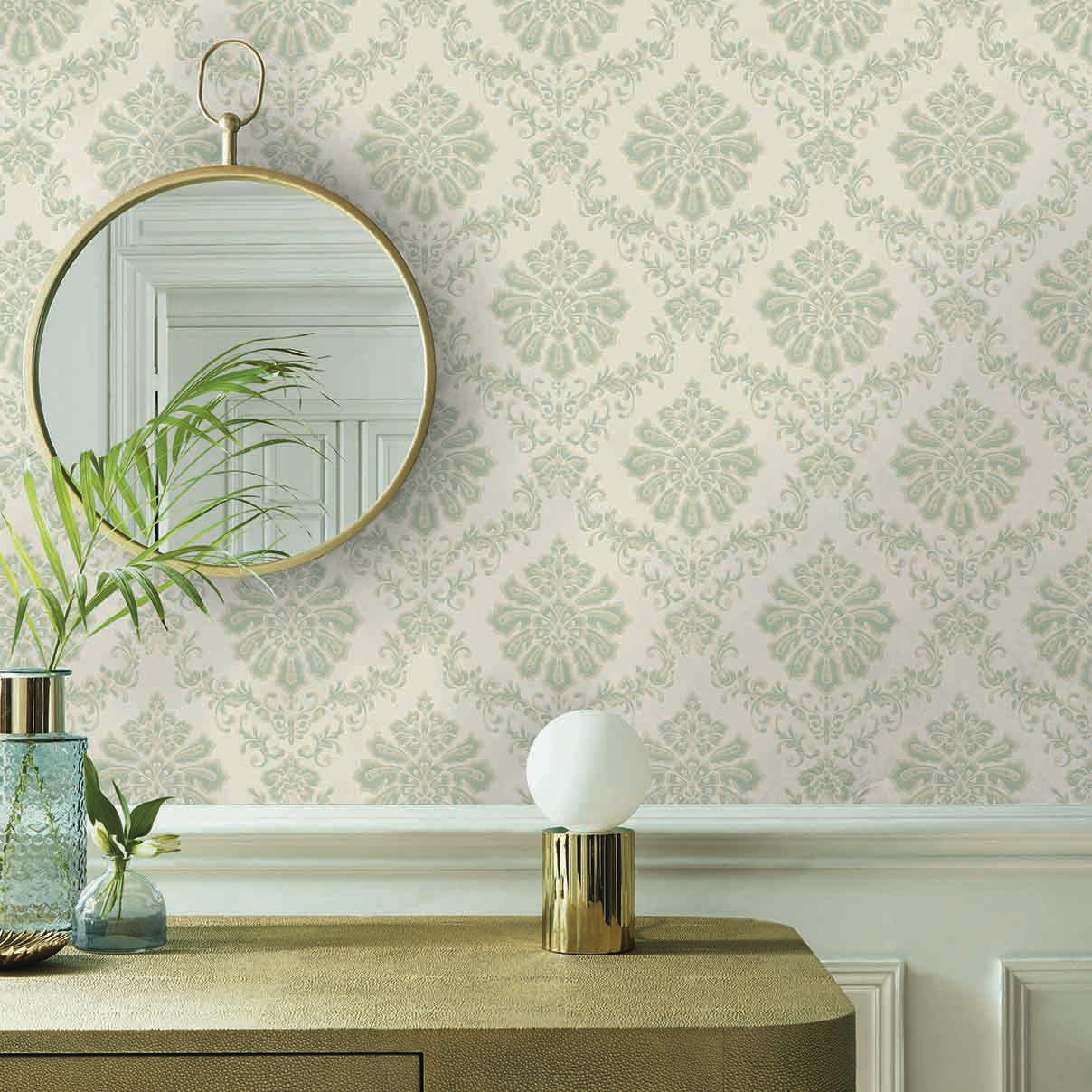 Broughton Seafoam Green Luxury Damask Wallpaper